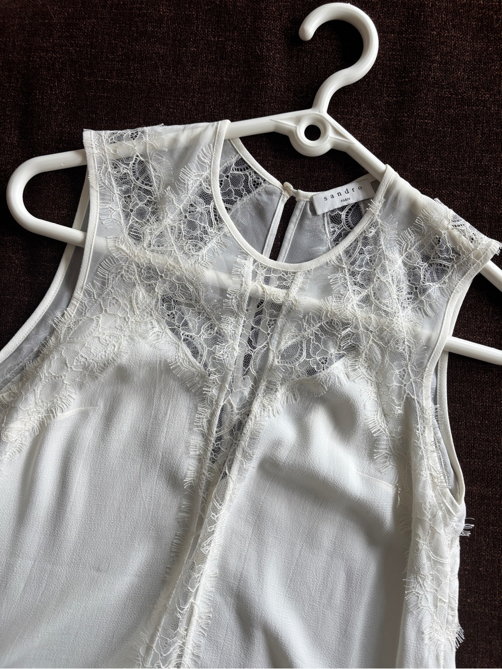Sandro Ivory Lace-Trim Sleeveless Camisole